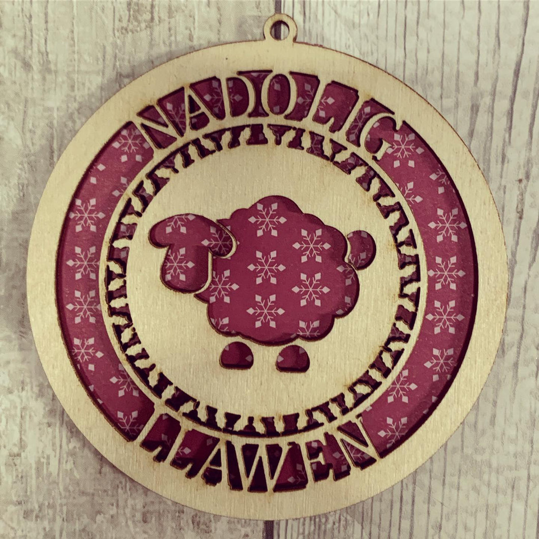 OL344 - Sheep Themed MDF or Birch Bauble - Olifantjie - Wooden - MDF - Lasercut - Blank - Craft - Kit - Mixed Media - UK