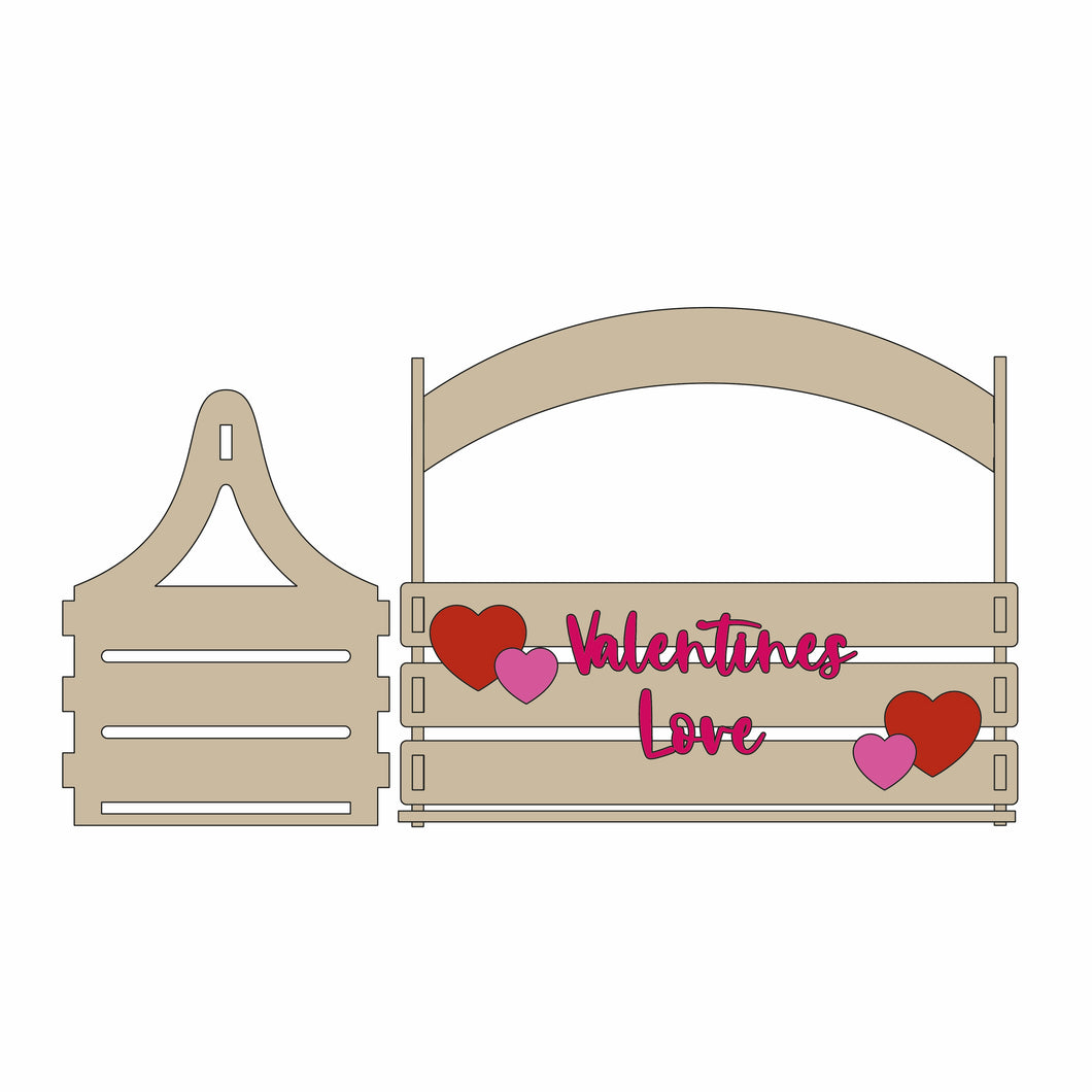BK001 - MDF Slatted Basket - Valentines Love Heart Theme - Olifantjie - Wooden - MDF - Lasercut - Blank - Craft - Kit - Mixed Media - UK