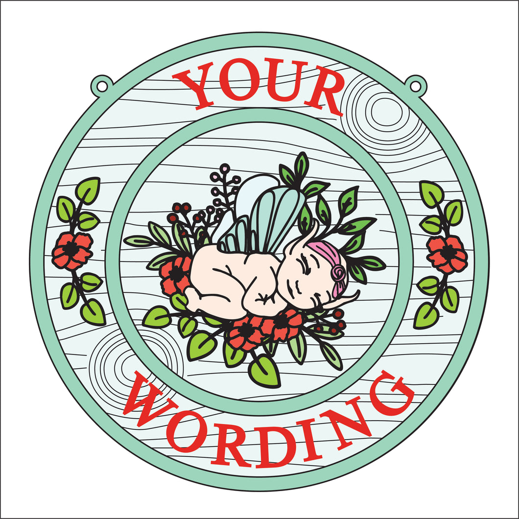 OL2803 - MDF Flower Fairy Doodles Farmhouse Framed Circle Plaque - Your wording - Olifantjie - Wooden - MDF - Lasercut - Blank - Craft - Kit - Mixed Media - UK