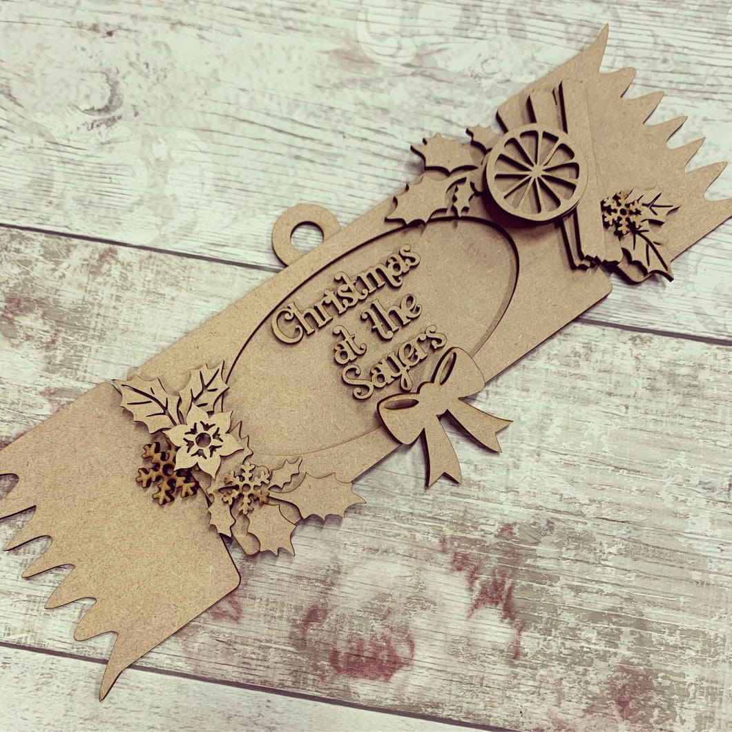 OL351 - MDF Large Personalised Christmas Cracker - Olifantjie - Wooden - MDF - Lasercut - Blank - Craft - Kit - Mixed Media - UK