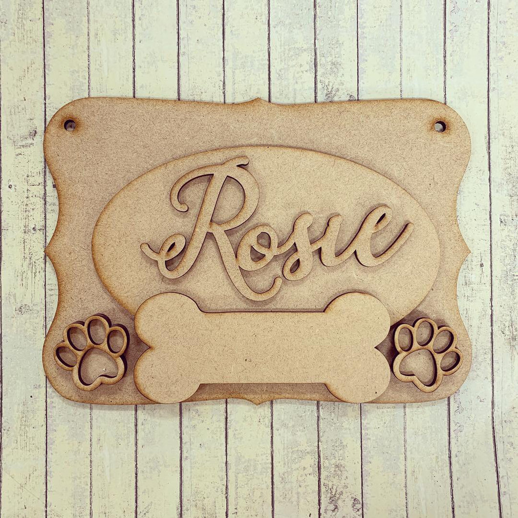 OP050 - MDF Dog Bone Themed Personalised Plaque - Olifantjie - Wooden - MDF - Lasercut - Blank - Craft - Kit - Mixed Media - UK
