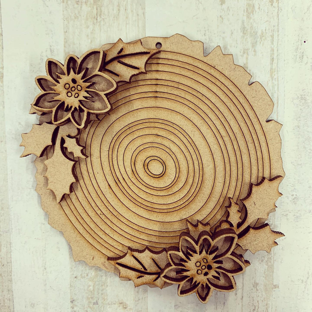 CH148 - MDF Wood Slice Effect Poinsettia Christmas Bauble - Olifantjie - Wooden - MDF - Lasercut - Blank - Craft - Kit - Mixed Media - UK