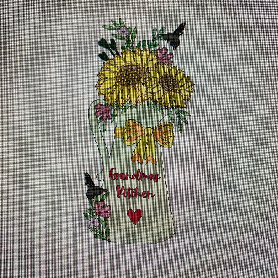 Sale OL712 - MDF Personalised (upto 2 lines) Large Floral Jug - Sunflowers - Olifantjie - Wooden - MDF - Lasercut - Blank - Craft - Kit - Mixed Media - UK