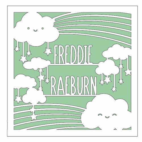OL535 - MDF Sqaure Personalised Rainbow Cute Cloud Frame Insert or Hanging Plaque with optional backing - Olifantjie - Wooden - MDF - Lasercut - Blank - Craft - Kit - Mixed Media - UK