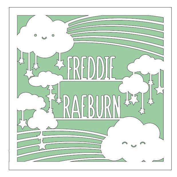 OL535 - MDF Sqaure Personalised Rainbow Cute Cloud Frame Insert or Hanging Plaque with optional backing - Olifantjie - Wooden - MDF - Lasercut - Blank - Craft - Kit - Mixed Media - UK