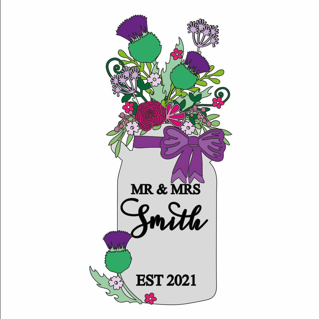 OL816 - MDF Personalised Wedding themed Large Floral Milk Churn - Thistle - Olifantjie - Wooden - MDF - Lasercut - Blank - Craft - Kit - Mixed Media - UK