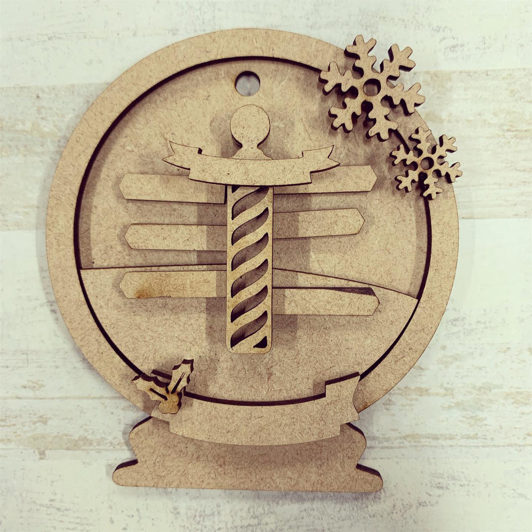 CH112 - MDF North Pole (with separate flags) Christmas Bauble Snow Globe - Olifantjie - Wooden - MDF - Lasercut - Blank - Craft - Kit - Mixed Media - UK