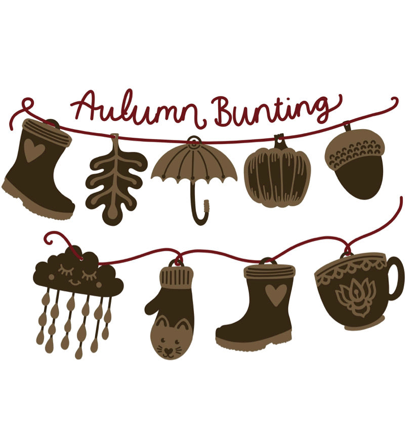 Sale OL405 - MDF Sarah Jane Autumn Bunting - Olifantjie - Wooden - MDF - Lasercut - Blank - Craft - Kit - Mixed Media - UK