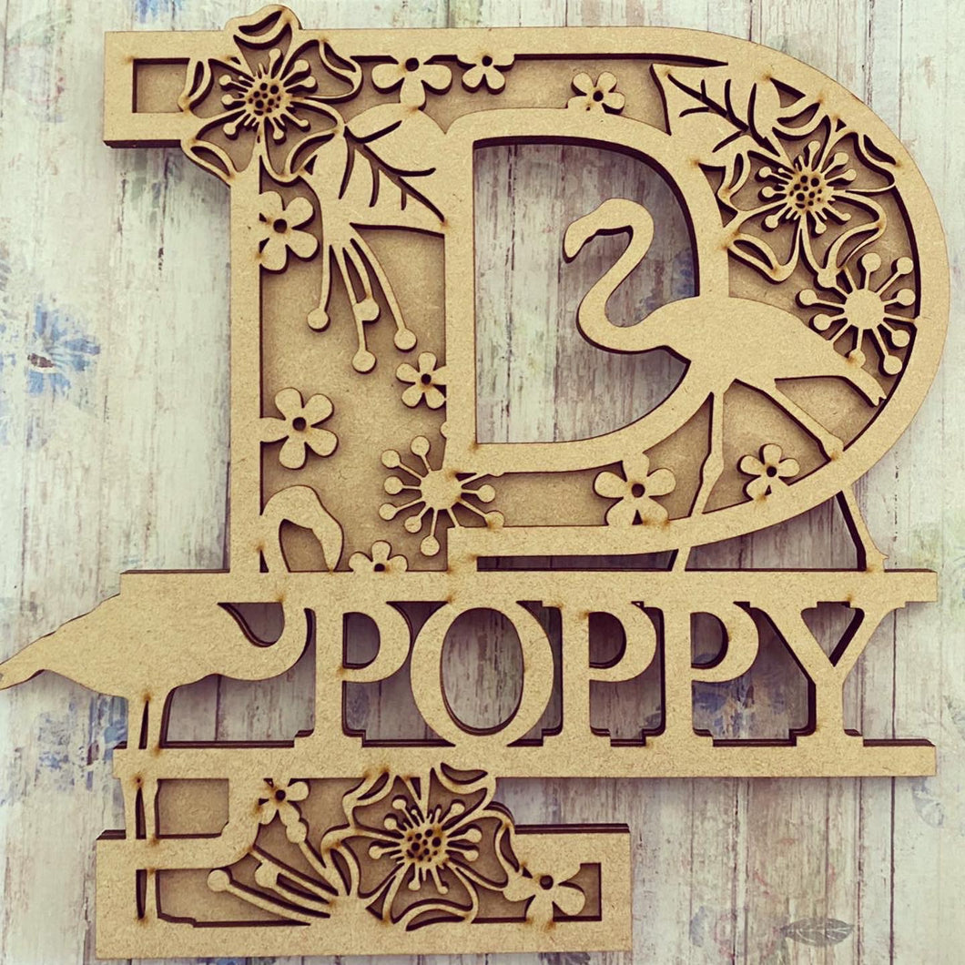 SL035 - Flamingo Themed Split Layered Personalised Letter - Olifantjie - Wooden - MDF - Lasercut - Blank - Craft - Kit - Mixed Media - UK