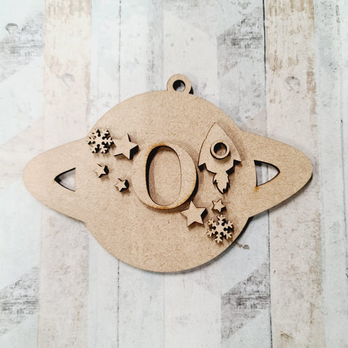 OL1127 - MDF Hanging Initial Planet Space Decoration Bauble - Olifantjie - Wooden - MDF - Lasercut - Blank - Craft - Kit - Mixed Media - UK