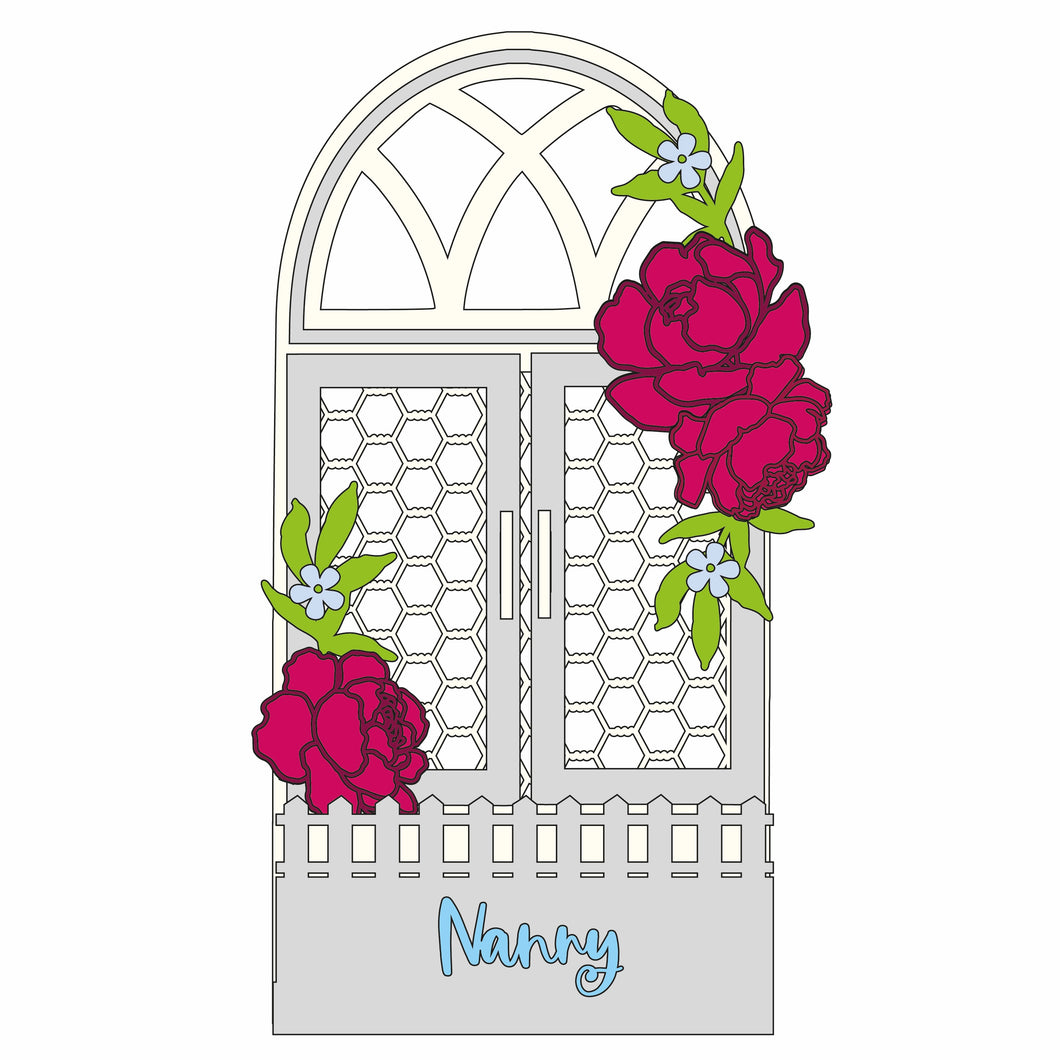 OL1340 - MDF Peonies personalised window box - Olifantjie - Wooden - MDF - Lasercut - Blank - Craft - Kit - Mixed Media - UK