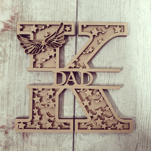 SL058 -  Angel Wings Star Themed Split Layered Personalised With Name Letter - Olifantjie - Wooden - MDF - Lasercut - Blank - Craft - Kit - Mixed Media - UK