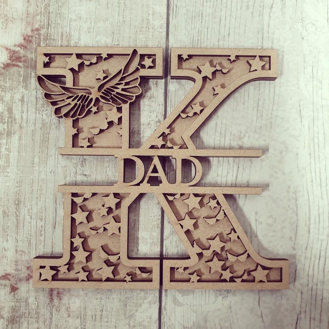 SL058 -  Angel Wings Star Themed Split Layered Personalised With Name Letter - Olifantjie - Wooden - MDF - Lasercut - Blank - Craft - Kit - Mixed Media - UK