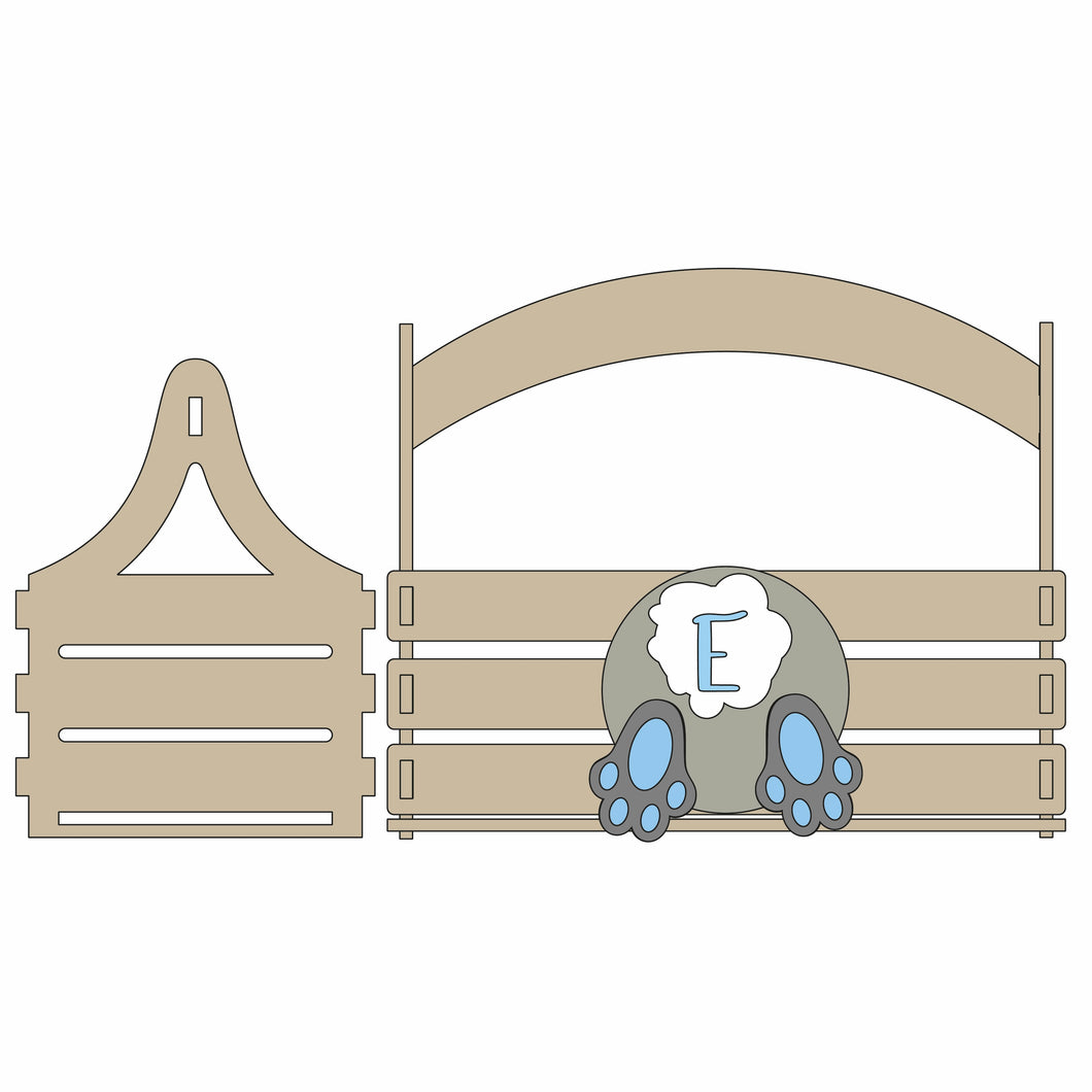 BK004 - MDF Slatted Basket - Personalised Initial Bunny Bum Theme - Olifantjie - Wooden - MDF - Lasercut - Blank - Craft - Kit - Mixed Media - UK