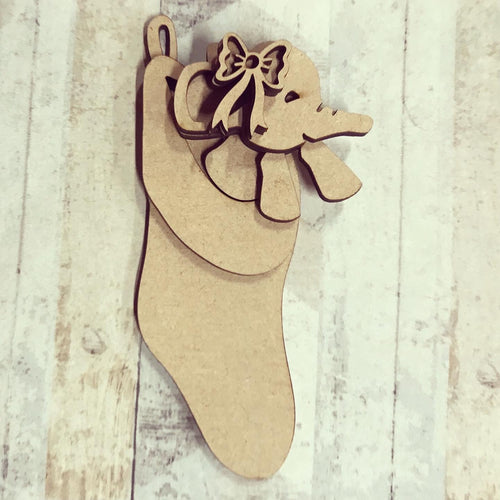 OL1135 - MDF Stocking Oli - Bow - Olifantjie - Wooden - MDF - Lasercut - Blank - Craft - Kit - Mixed Media - UK