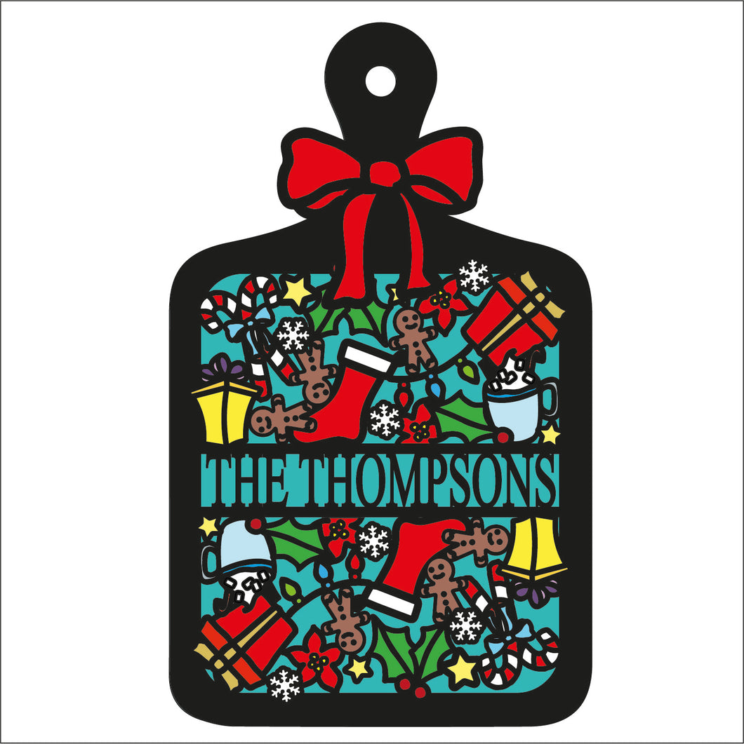 OL2675 - MDF chopping board - Personalised Family Doodle Christmas Theme - Olifantjie - Wooden - MDF - Lasercut - Blank - Craft - Kit - Mixed Media - UK