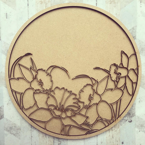 OL1016 - MDF Circle Plaque - Daffodil Theme - Olifantjie - Wooden - MDF - Lasercut - Blank - Craft - Kit - Mixed Media - UK