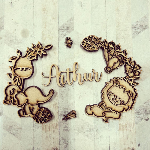 OL2924 - Personalised Jungle Doodle Oval Box Topper / Wreath two sizes - Olifantjie - Wooden - MDF - Lasercut - Blank - Craft - Kit - Mixed Media - UK
