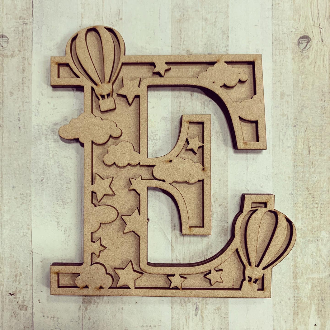 DL005 - MDF Hotair Balloon Themed Layered Letter - Olifantjie - Wooden - MDF - Lasercut - Blank - Craft - Kit - Mixed Media - UK