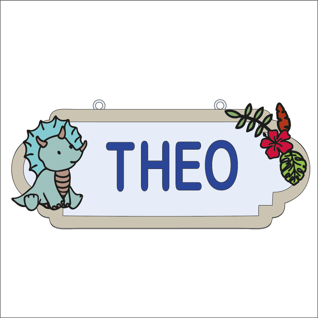 SS161 - MDF Doodle Dinosaur - Style 2 - Personalised Street Sign - Small (6 letters) - Olifantjie - Wooden - MDF - Lasercut - Blank - Craft - Kit - Mixed Media - UK