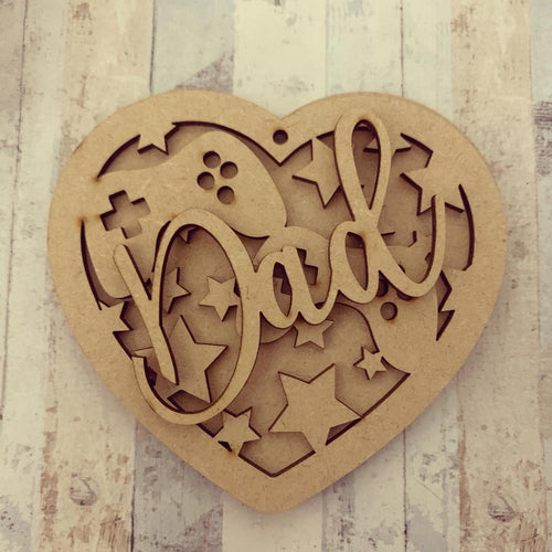 HB027 - MDF Hanging Heart -  Personalised Layered Theme - Gamers Gaming - Olifantjie - Wooden - MDF - Lasercut - Blank - Craft - Kit - Mixed Media - UK