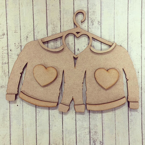 SJ133 - MDF Double Heart Christmas Jumper - Olifantjie - Wooden - MDF - Lasercut - Blank - Craft - Kit - Mixed Media - UK