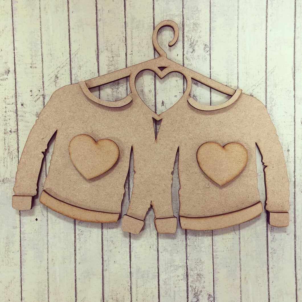 SJ133 - MDF Double Heart Christmas Jumper - Olifantjie - Wooden - MDF - Lasercut - Blank - Craft - Kit - Mixed Media - UK