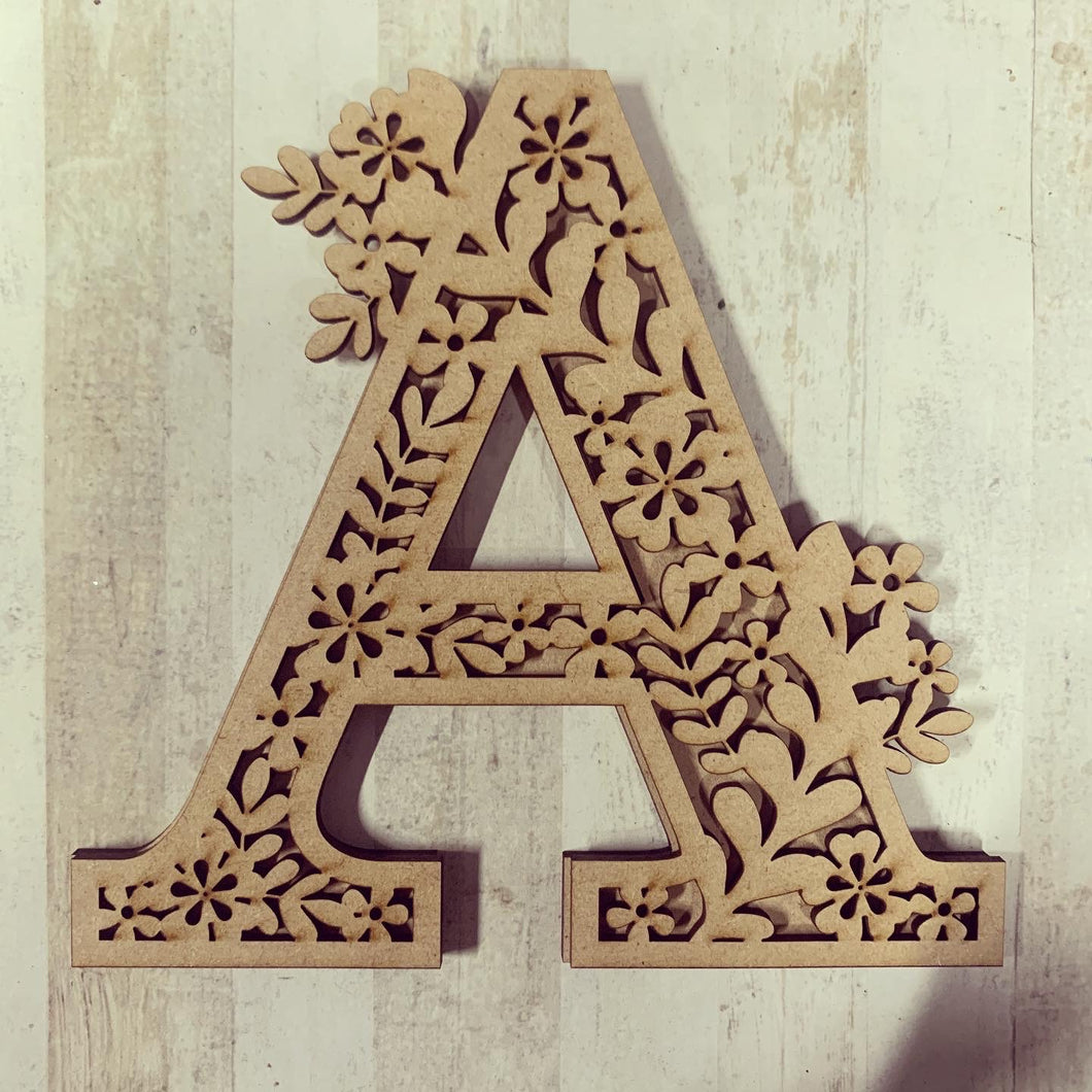 DL003 - MDF Flower Layered Letter - Olifantjie - Wooden - MDF - Lasercut - Blank - Craft - Kit - Mixed Media - UK