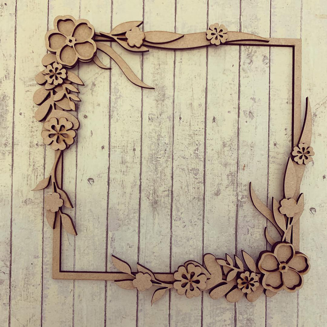 SW015- MDF Forget Me Not Flower Long Stem Square Floral Wreath - Olifantjie - Wooden - MDF - Lasercut - Blank - Craft - Kit - Mixed Media - UK