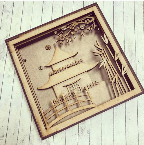 HC062 - MDF Japanese Tea House Shadow Box Kit - Olifantjie - Wooden - MDF - Lasercut - Blank - Craft - Kit - Mixed Media - UK