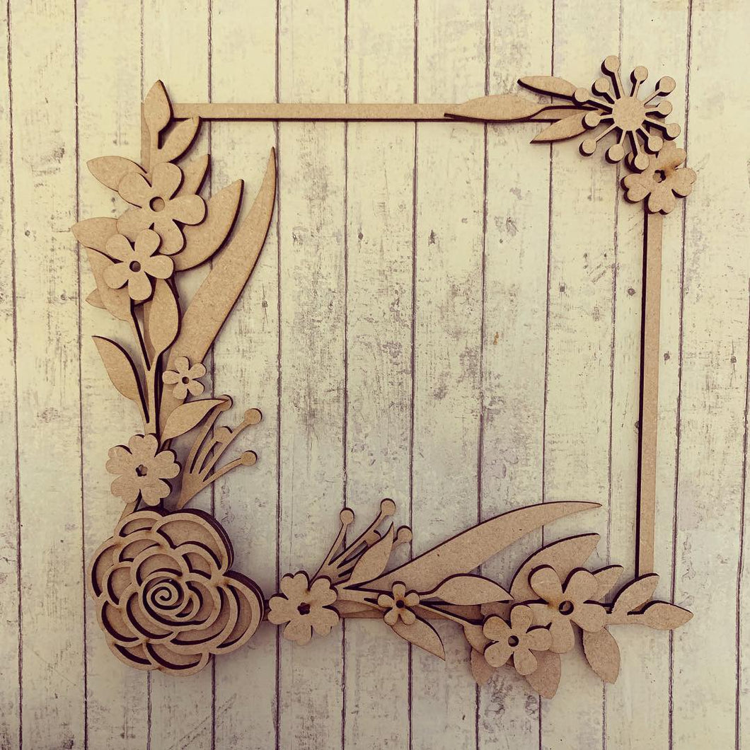 SW001- MDF Mixed Flower Square Floral Wreath - Olifantjie - Wooden - MDF - Lasercut - Blank - Craft - Kit - Mixed Media - UK