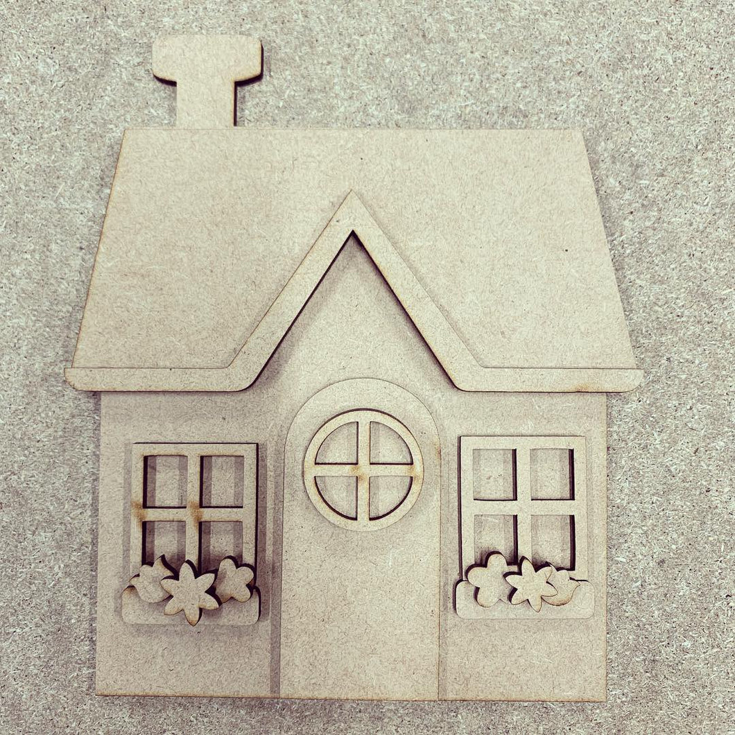 Sale OL292 - MDF Cute House with flowers kit - Olifantjie - Wooden - MDF - Lasercut - Blank - Craft - Kit - Mixed Media - UK