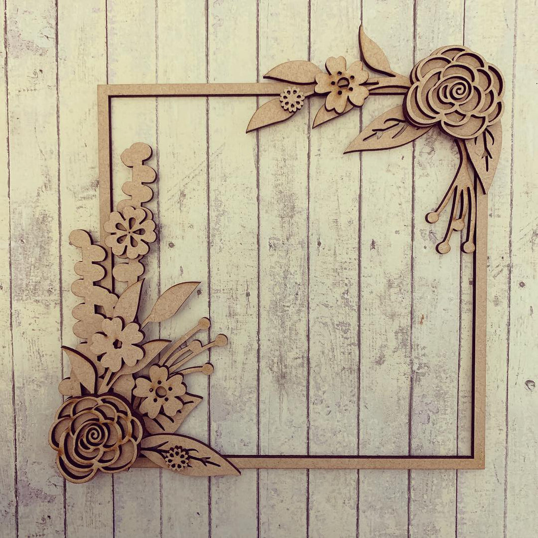SW007 - MDF Dog Rose Flower Square Floral Wreath - Olifantjie - Wooden - MDF - Lasercut - Blank - Craft - Kit - Mixed Media - UK