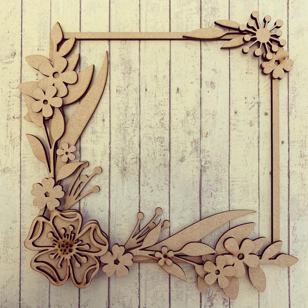 SW004 - MDF Full Pretty Flower Square Floral Wreath - Olifantjie - Wooden - MDF - Lasercut - Blank - Craft - Kit - Mixed Media - UK