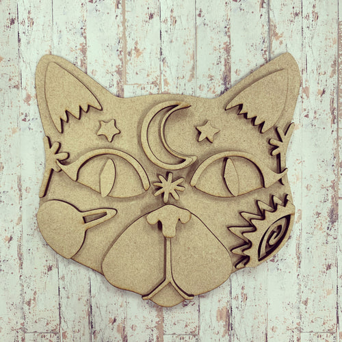 SJ147 - MDF Crazy Cat Moon and Star Set - Olifantjie - Wooden - MDF - Lasercut - Blank - Craft - Kit - Mixed Media - UK