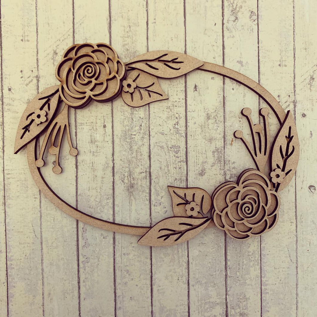 W036 - MDF Double Rose Flower - Floral Wreath - Olifantjie - Wooden - MDF - Lasercut - Blank - Craft - Kit - Mixed Media - UK