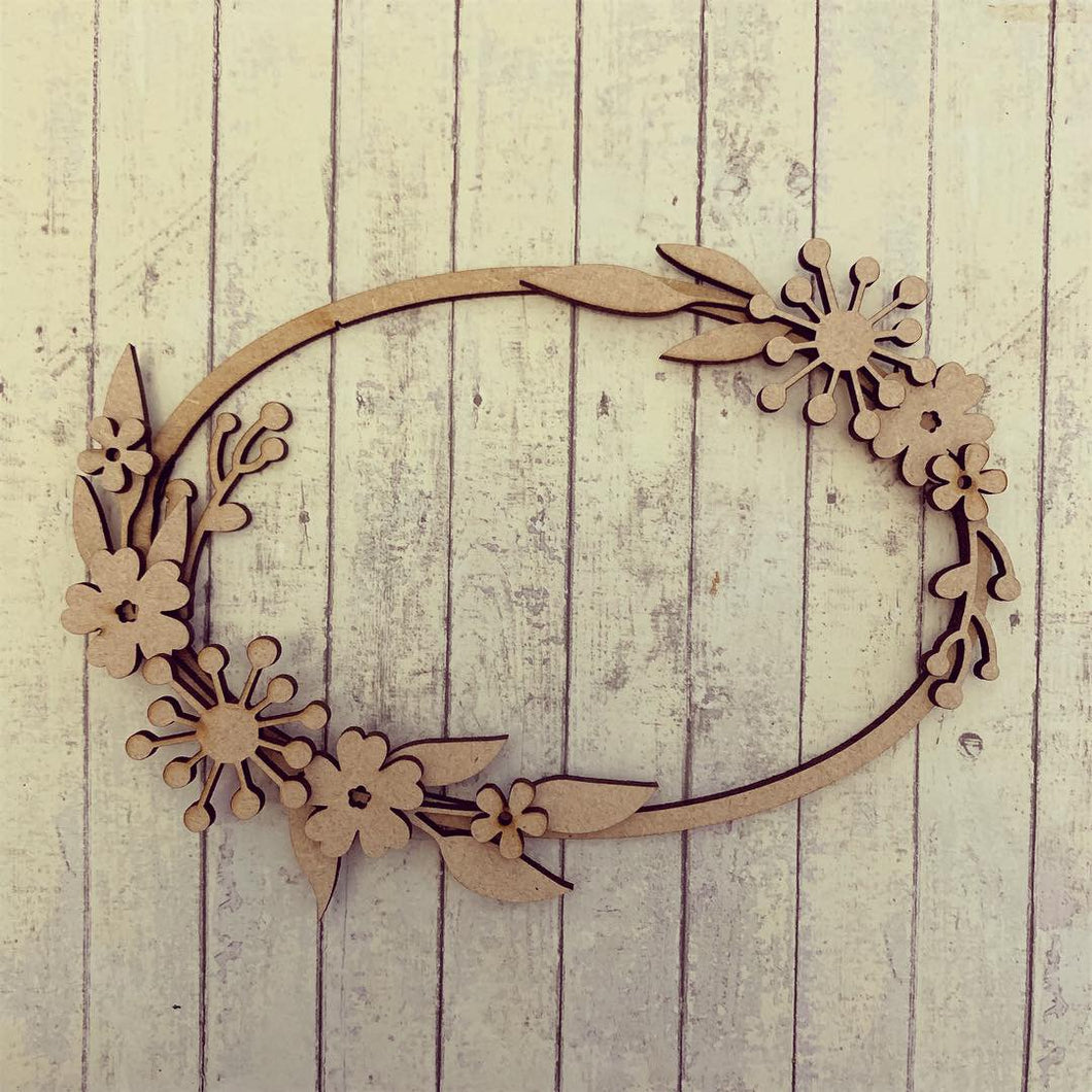 W032 - MDF Oval Sparkle Flower - Floral Wreath - Olifantjie - Wooden - MDF - Lasercut - Blank - Craft - Kit - Mixed Media - UK