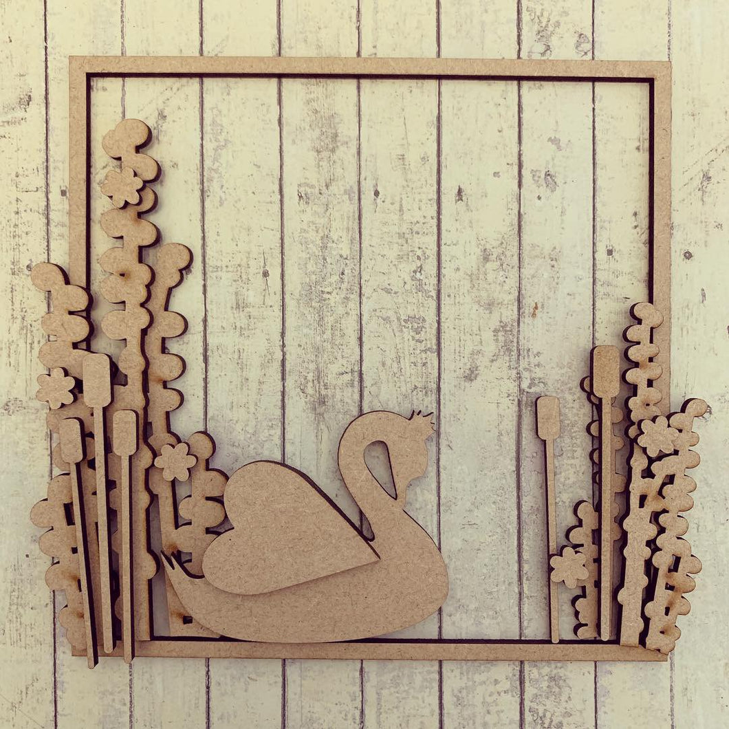 SW020 - MDF Swan Square Floral Wreath - Olifantjie - Wooden - MDF - Lasercut - Blank - Craft - Kit - Mixed Media - UK