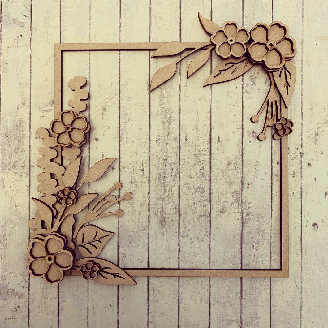 SW005 - MDF Forget me not Flower Square Floral Wreath - Olifantjie - Wooden - MDF - Lasercut - Blank - Craft - Kit - Mixed Media - UK