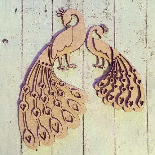 SJ028 - MDF Beautiful Peacocks - Set of 2 - Olifantjie - Wooden - MDF - Lasercut - Blank - Craft - Kit - Mixed Media - UK