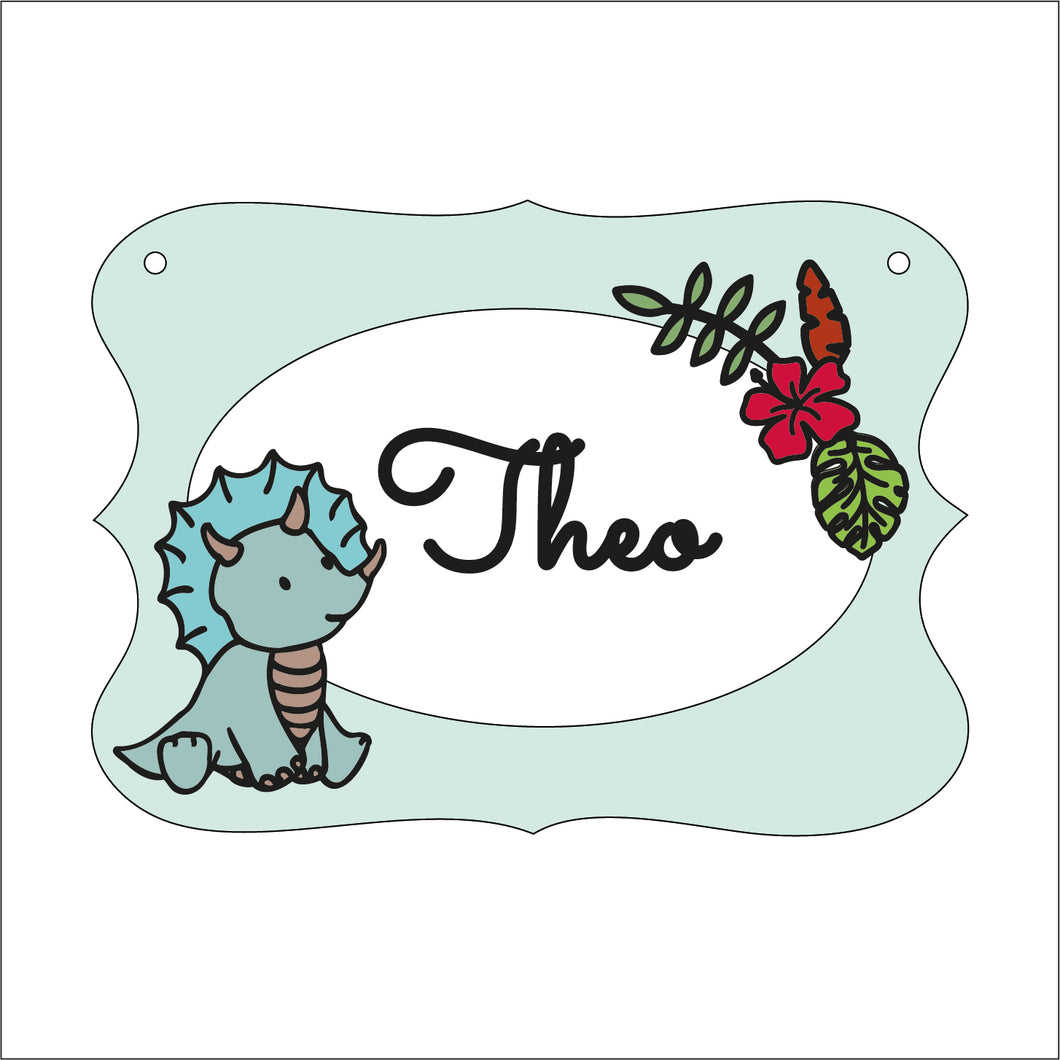 OP078 - MDF Doodle Dinosaur Themed Personalised Plaque - Style 2 - Olifantjie - Wooden - MDF - Lasercut - Blank - Craft - Kit - Mixed Media - UK