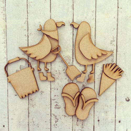 SJ049 - MDF Beach Seagulls - Olifantjie - Wooden - MDF - Lasercut - Blank - Craft - Kit - Mixed Media - UK
