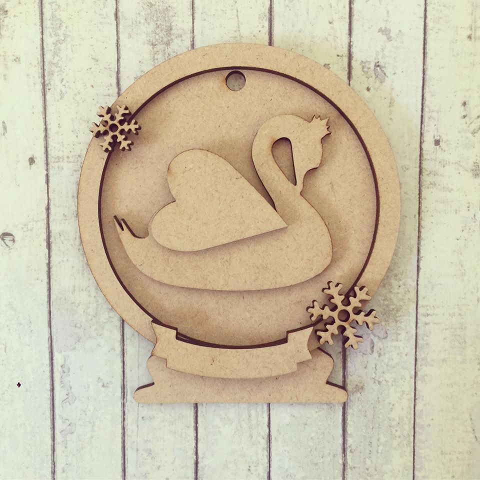 CH096 - MDF Swan Christmas Bauble Snow Globe - Olifantjie - Wooden - MDF - Lasercut - Blank - Craft - Kit - Mixed Media - UK
