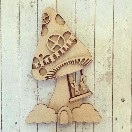 SJ056 - MDF Whimsical Bunny Toadstool - Olifantjie - Wooden - MDF - Lasercut - Blank - Craft - Kit - Mixed Media - UK