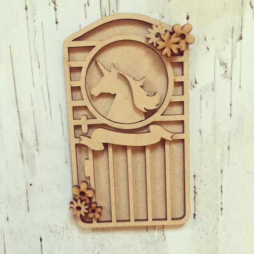 OL250 - MDF Unicorn Door - Olifantjie - Wooden - MDF - Lasercut - Blank - Craft - Kit - Mixed Media - UK