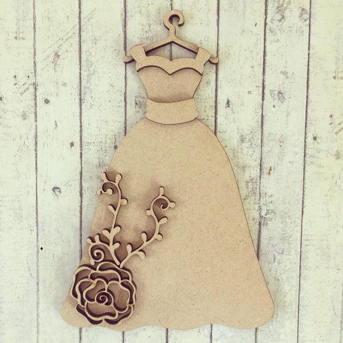 SJ096 - MDF Floral Wedding Dress Hanging - Olifantjie - Wooden - MDF - Lasercut - Blank - Craft - Kit - Mixed Media - UK