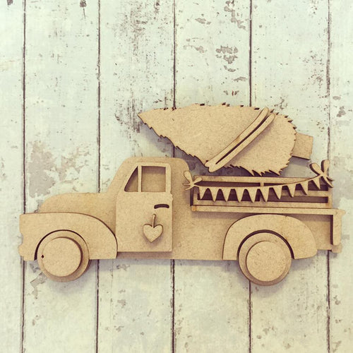 SJ065 - MDF Christmas Tree Truck - Olifantjie - Wooden - MDF - Lasercut - Blank - Craft - Kit - Mixed Media - UK