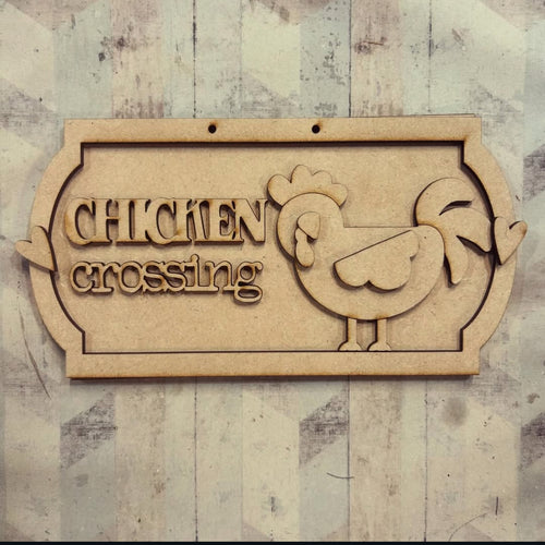 NO556 - MDF 2 Sizes Chicken Crossing plaque - Olifantjie - Wooden - MDF - Lasercut - Blank - Craft - Kit - Mixed Media - UK