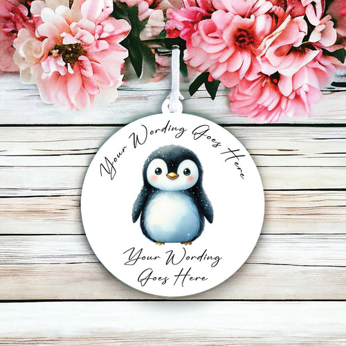 UV866 - Acrylic and UVDTF Personalised Round Hanging  - Penguin 11 - Olifantjie - Wooden - MDF - Lasercut - Blank - Craft - Kit - Mixed Media - UK