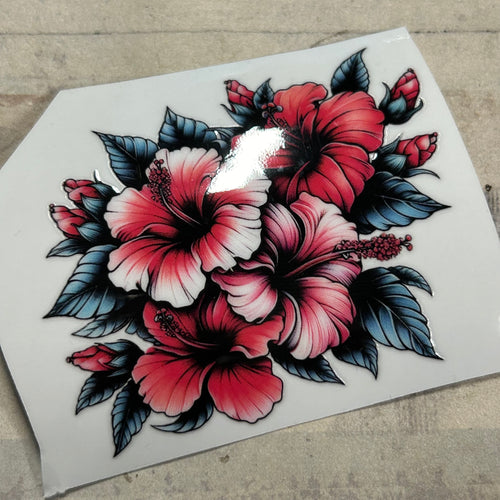 UV297 - UVDTF - Tattoo style Hibiscus flowers - tropical theme - Olifantjie - Wooden - MDF - Lasercut - Blank - Craft - Kit - Mixed Media - UK